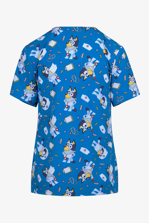 Tooniforms Disney's Nurse Bluey Women's 2-Pocket STRETCH V-Neck Print Scrub Top - null - 2