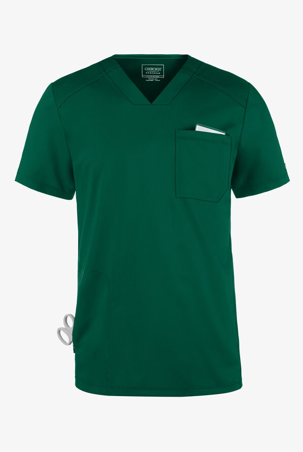 Cherokee Workwear Revolution Men's 2-Pocket STRETCH V-Neck Scrub Top - Hunter - 1