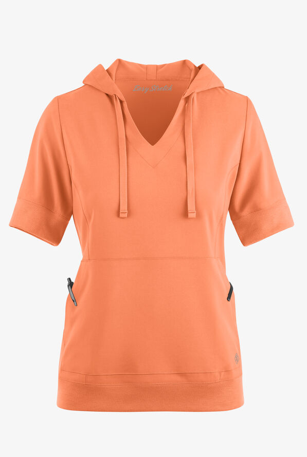 Easy STRETCH True Women's 3-Pocket Short Sleeve Pull-Over Scrub Hoodie - Coral Haze - 2