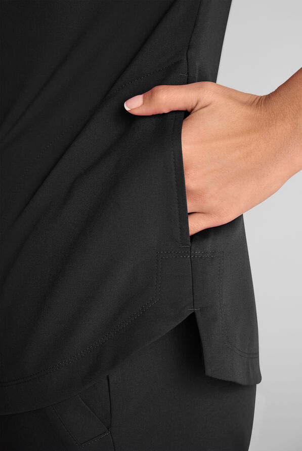 Grey's Anatomy by Barco Emerge Emery Women's 3-Pocket STRETCH Collar V-Neck Scrub Top - Black - 4