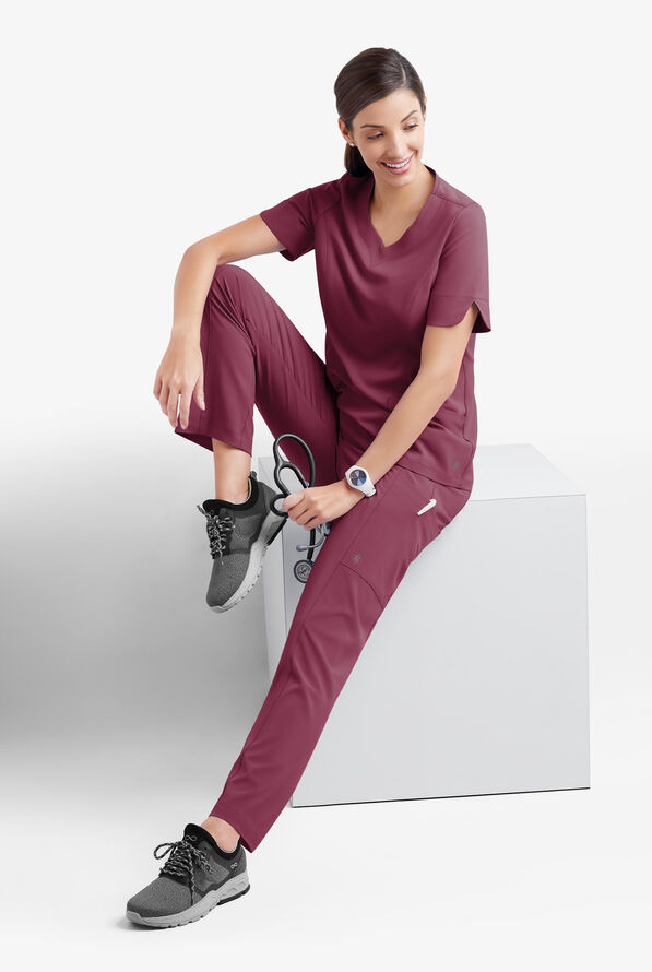 Easy STRETCH Nala Women's 5-Pocket Straight Leg Scrub Pants - Wine - 8