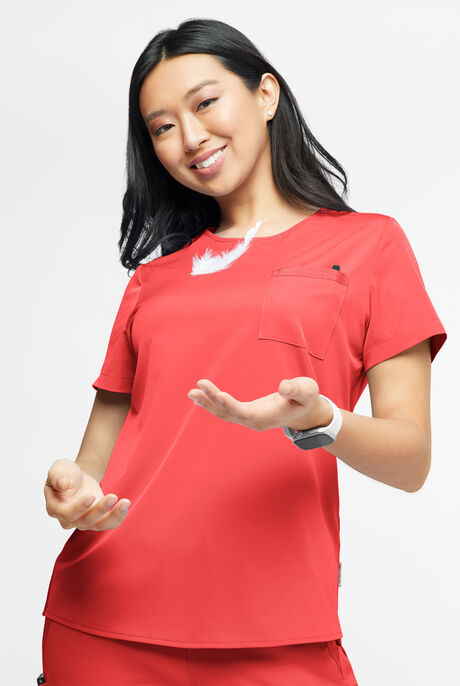 Blusa médica WhisperLite Lyra Stretch con cuello redondeado y 2 bolsillos para mujer