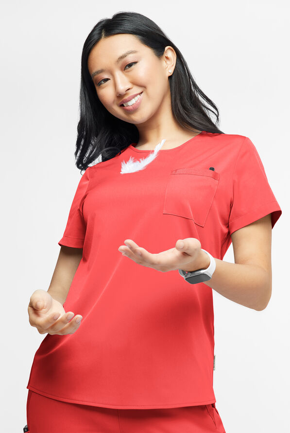 WhisperLite Lyra Women's 2-Pocket Stretch Crew-Neck Scrub Top - Radiant Red - 1