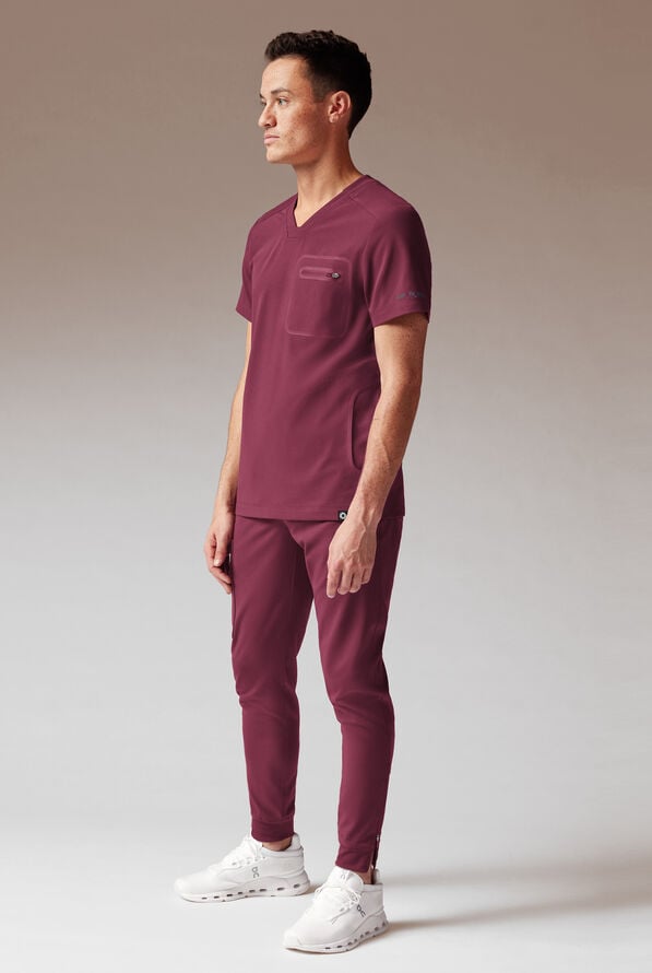 Hypothesis System 3 Men's 3-Pocket V-Neck Scrub Top - Wine - 2