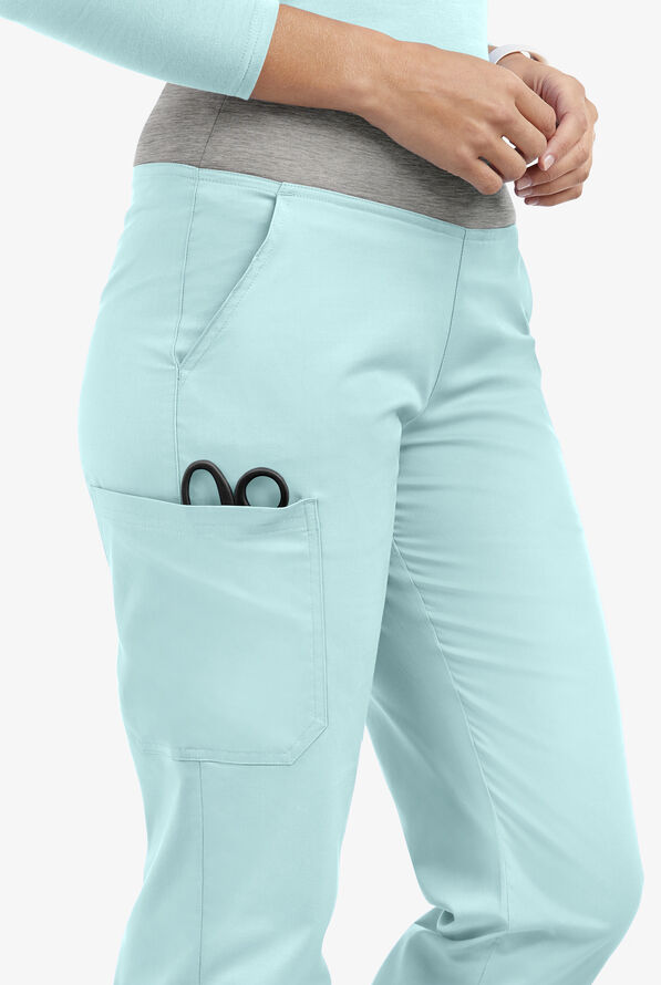 Butter-Soft STRETCH Women's 4-Pocket Knit Waistband Yoga Scrub Pants - Tall - Salt Blue/Silver Melange - 4