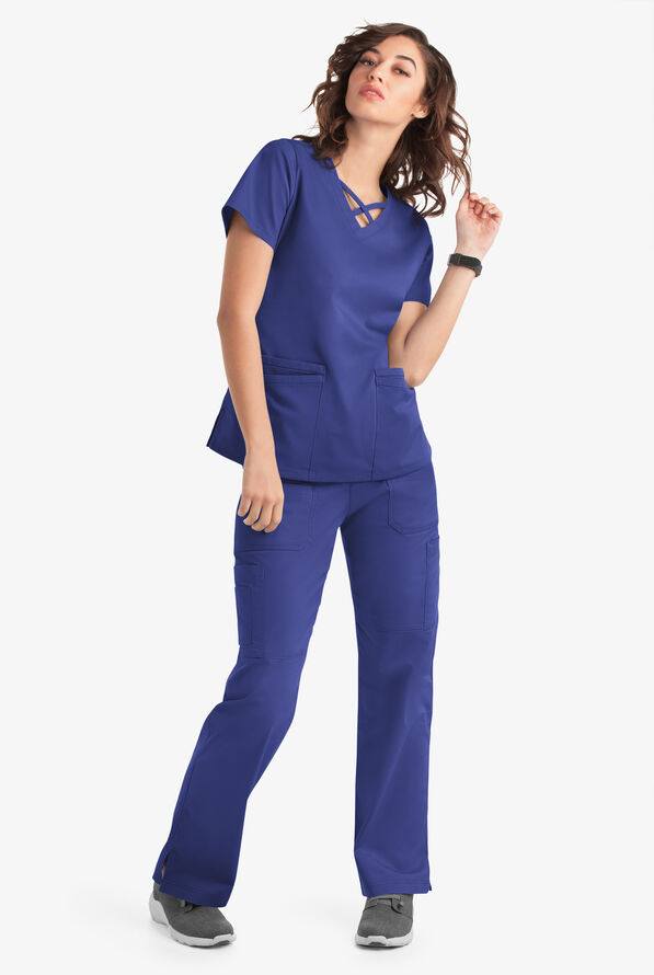 Blusa m&eacute;dica UA Butter-Soft STRETCH con lazos entrecruzados y 4 bolsillos para mujer - Galaxy - 6