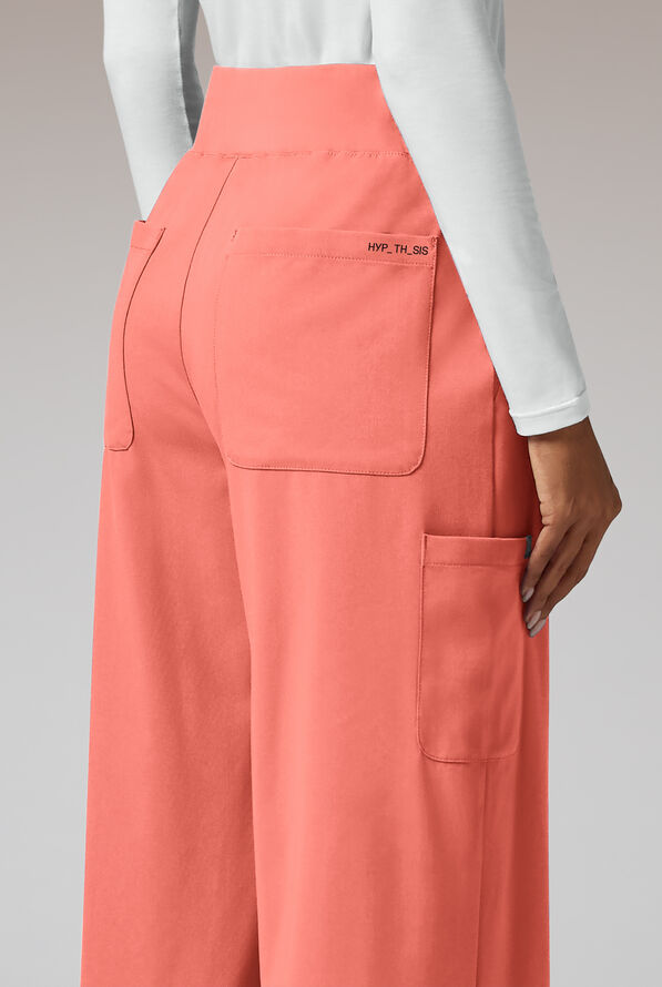 Hypothesis Y-Band Women's 6-Pocket Yoga-Style Knit Waist Wide Leg Scrub Pant - Thermal Coral - 3