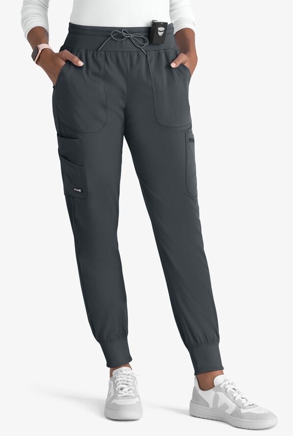 Pantalón médico Grey's Anatomy Spandex STRETCH Carly estilo cargo jogger con 7 bolsillos para mujer - Steel Gray - 1