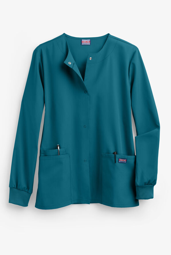 Cherokee Workwear Women's 3-Pocket Snap Front Scrub Jacket - Caribbean Blue - 1