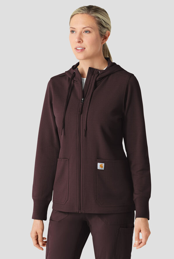 Carhartt Force Rugged Flex Women's 4-Pocket Zip Waffle Hoodie Scrub Jacket - Dark Sepia - 2
