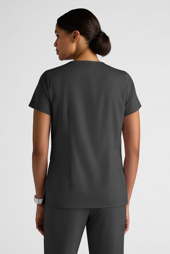 Butter-Soft STRETCH FLXTEK+ Women's 2-Pocket V-Neck Tuck-In Scrub Top - Black - 2