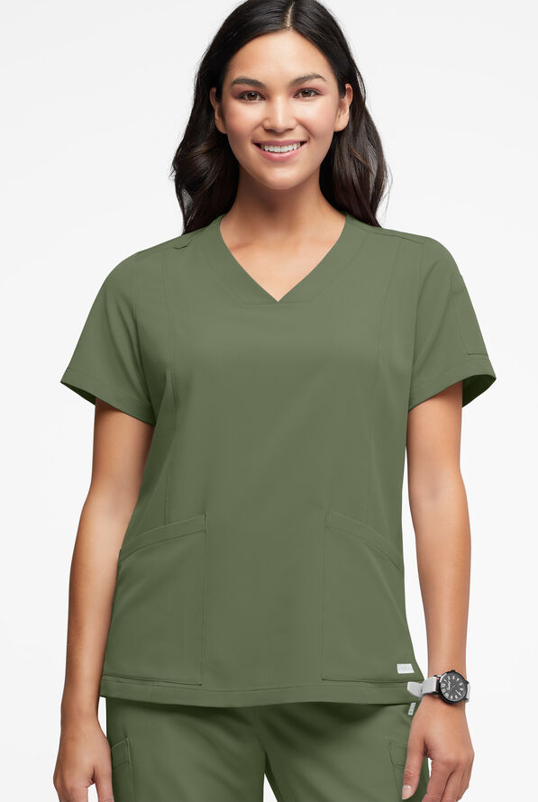 ReSurge Ruby Women's 5-Pocket Curved V-Neck Top - Light Olive - 1