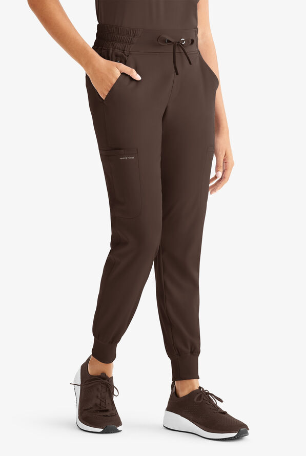 HH Works by Healing Hands Rhea Women's 6-Pocket STRETCH Cargo Jogger Scrub Pants - Dark Chocolate - 1