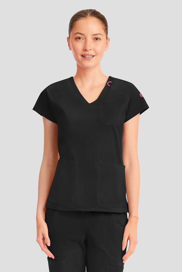Blusa m&eacute;dica Med Couture Amp Knit STRETCH con cuello en V y 3 bolsillos para mujer - Black - 2