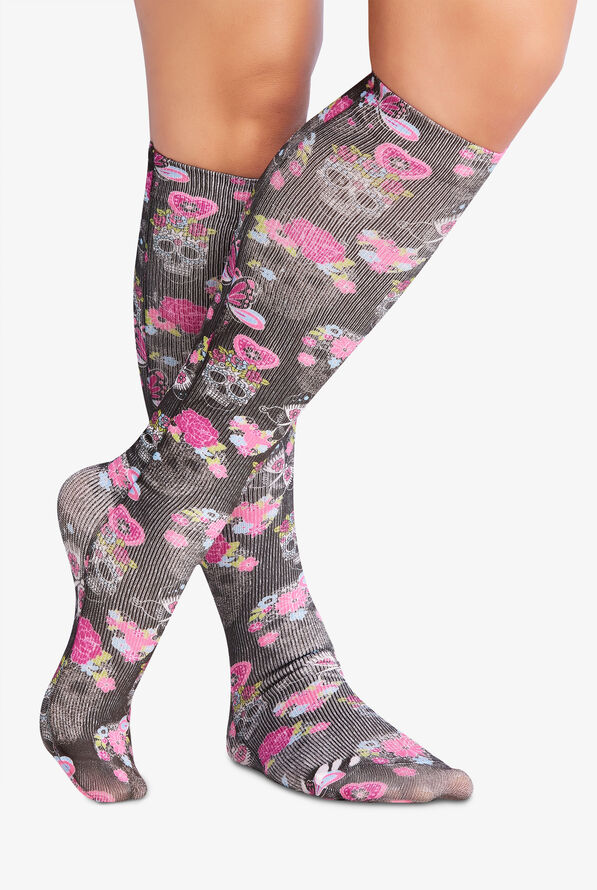 Cherokee Sugar Skull Flutter Women's 8-15 mmHg Light Compression Socks - null - 1