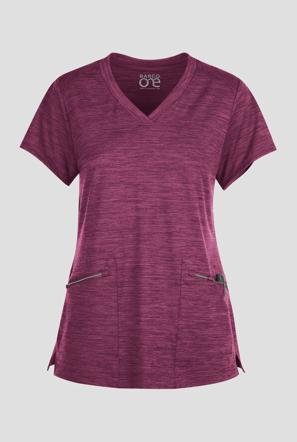 Barco One Performance Knit Victory Women's 2-Pocket STRETCH V-Neck Scrub Top - Dark Mauve Heather - 1
