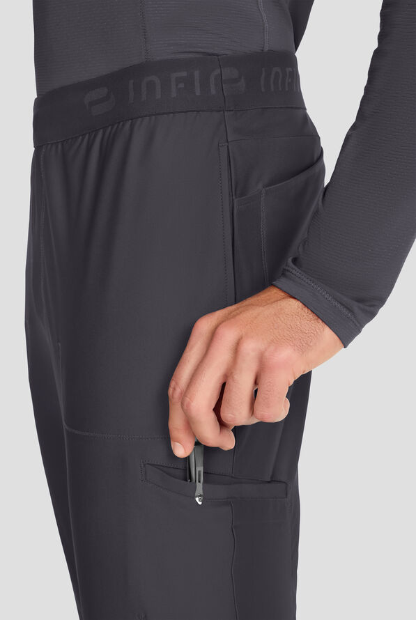 Infinity GNR8 Kinetic Knit Men's 6-Pocket STRETCH Logo Waistband Tapered Leg Cargo Scrub Pant - Pewter - 2
