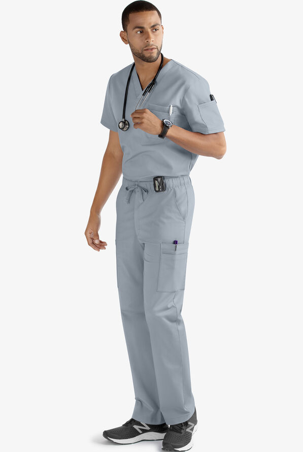 Butter-Soft STRETCH Men's 7-Pocket Cargo w/ Elastic Waist Scrub Pants - Tall - Silver - 2