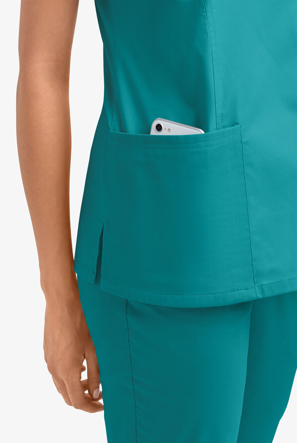 Butter-Soft STRETCH Women's 3-Pocket V-Neck Mock Wrap Scrub Top - Teal - 5