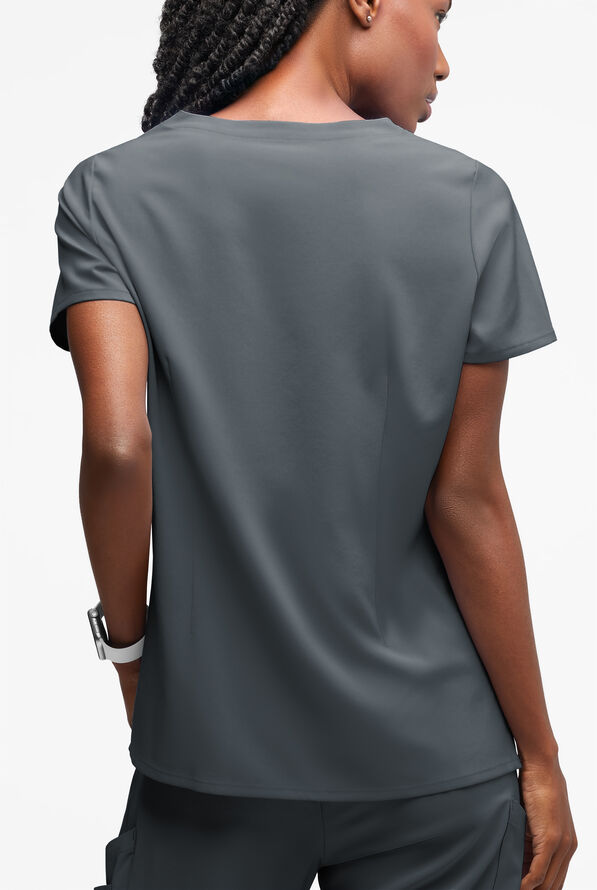 Easy STRETCH Salma Women&rsquo;s 3-Pocket Keyhole Neck Scrub Top - Pewter - 2