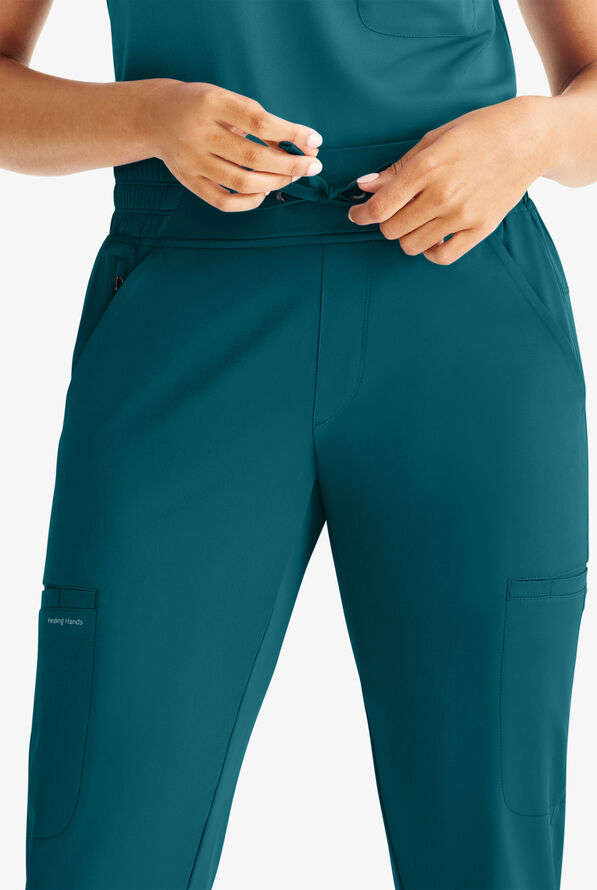 HH Works by Healing Hands Rhea Women's 6-Pocket STRETCH Cargo Jogger Scrub Pants - Caribbean Blue - 2