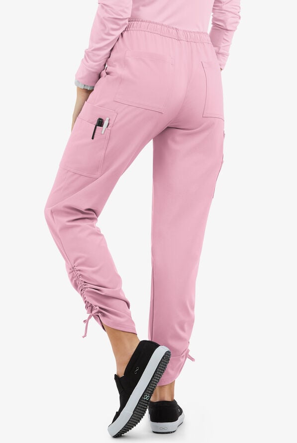 Easy STRETCH Halle Women's 11-Pocket Ruched Leg Jogger Scrub Pants - Pink Peony - 2