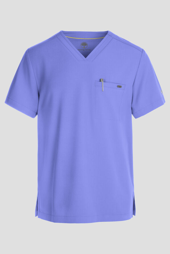 Healing Hands Quest Men's 1-Pocket STRETCH Tuck In V-Neck Scrub Top - Ceil Blue - 1
