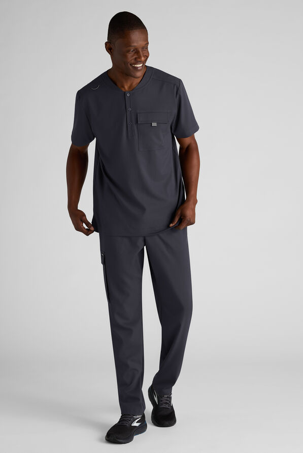 Camisa m&eacute;dica Grey's Anatomy&trade; by Barco Emerge Rhodes STRETCH estilo Henley con cuello redondo y 1 bolsillo para hombre - Steel Gray - 5