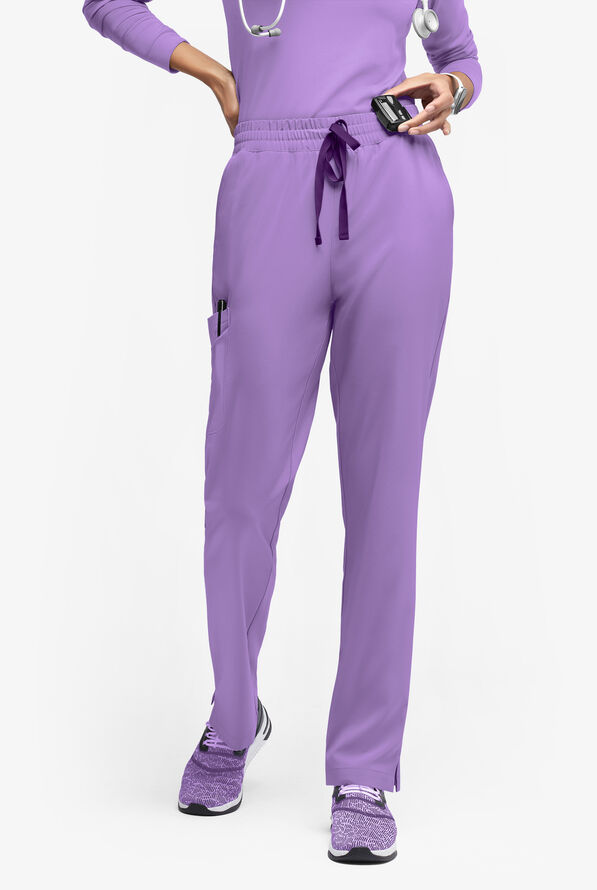 Easy STRETCH Naya Women’s Natural Waist 6-Pocket Straight Leg Scrub Pants - Petite - Ultraviolet Light/Eggplant - 1