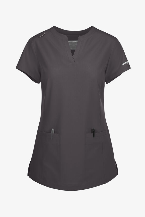 Blusa médica Skechers by Barco Coast STRETCH con tapeta en el cuello en V y 2 bolsillos para mujer - Pewter - 1