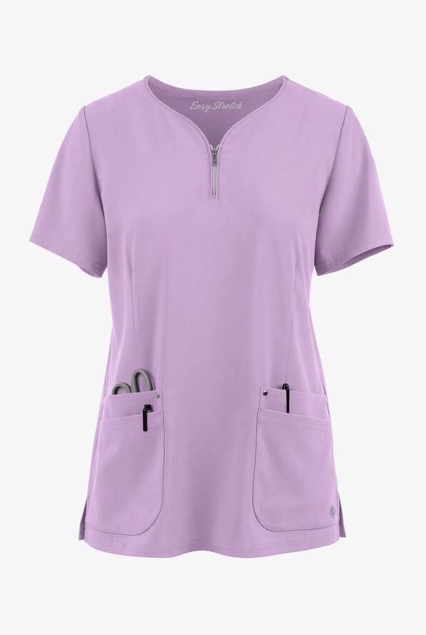 Easy STRETCH Arianna Women's 4-Pocket Curved Neck Scrub Top - Amethyst Mist - 1