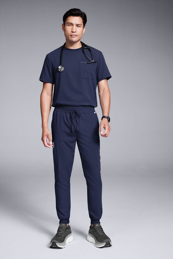 Hypothesis S-R Shift Ready Men’s 1-Pocket Tuck-In Crew Neck Scrub Top - Navy - 4