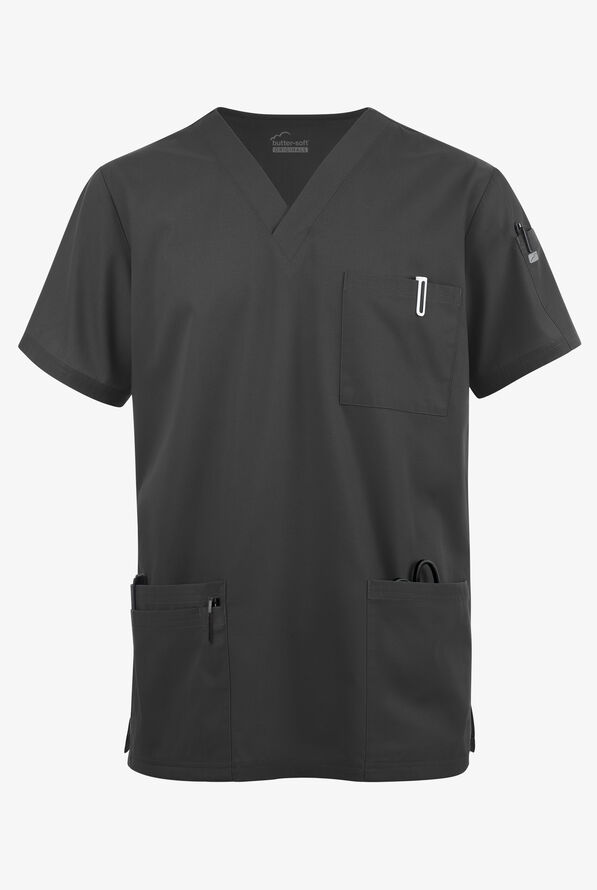 Butter-Soft Originals Men's 6-Pocket V-Neck Scrub Top - Black - 1
