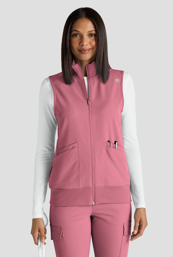 ReSurge Ebro Women's 6-Pocket Zip Front Stand Scrub Vest - Tea Rose - 1