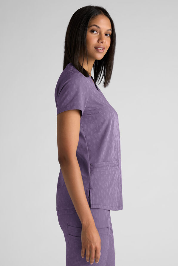 Blusa médica Easy STRETCH Lina con cuello en V y 4 bolsillos para mujer - Purple Dusk - 4