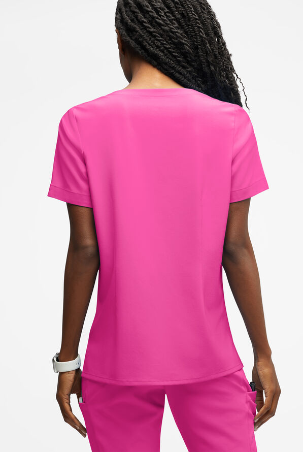 Blusa m&eacute;dica Easy STRETCH Amber con cuello con muesca y 4 bolsillos para mujer - Glam Pink - 3