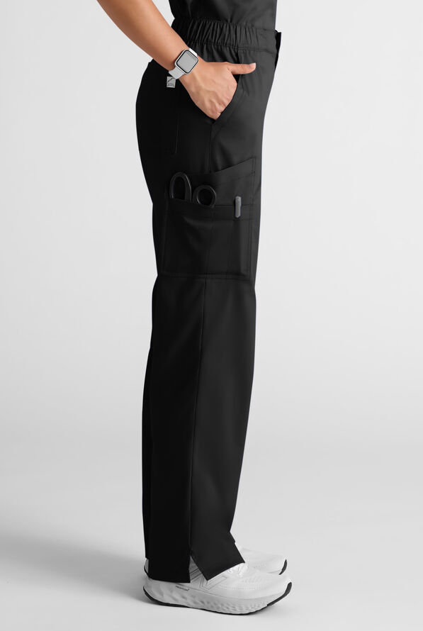 Butter-Soft STRETCH Women's 8-Pocket Cargo Button Front Pant With Fly Scrub Pants - Black - 2