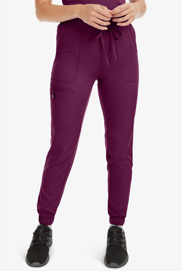 HH Works by Healing Hands Rene Women's 5-Pocket STRETCH Jogger Cargo Pants - Wine - 1