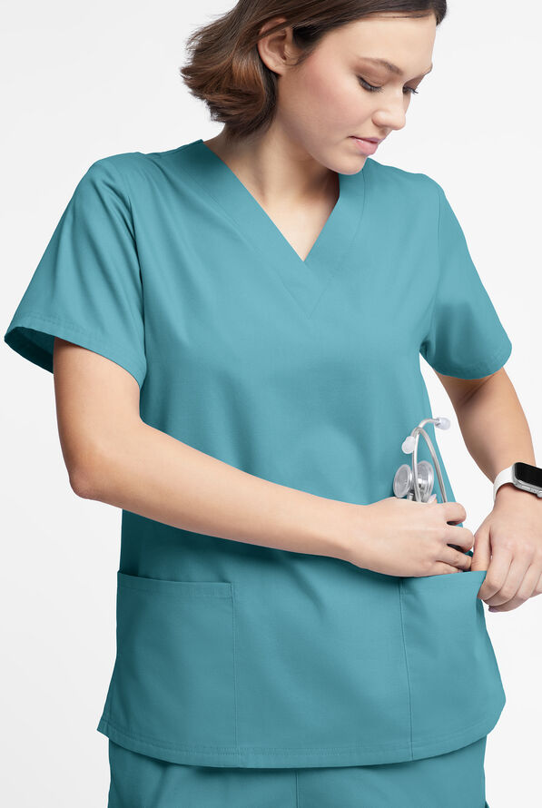 Butter-Soft Originals Women's 2-Pocket V-Neck Scrub Top - Delphinium Blue - 4