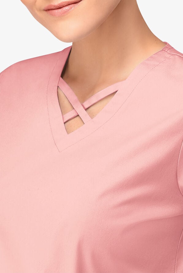 Butter-Soft STRETCH Women's 4-Pocket Crisscross Scrub Top - Rose Water - 3