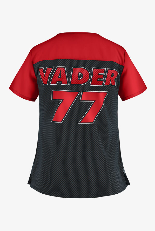 Cherokee Tooniforms Star Wars Vader 77 Women's 2-Pocket V-Neck Print Scrub Top - null - 2