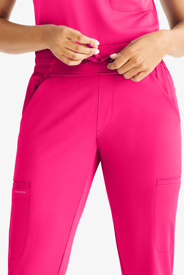 HH Works by Healing Hands Rhea Women's 6-Pocket STRETCH Cargo Jogger Scrub Pants - Carnation Pink - 2