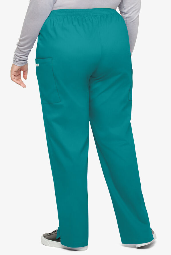 Butter-Soft STRETCH Women's 3-Pocket Plus Size Pull On Scrub Pants - Teal - 2