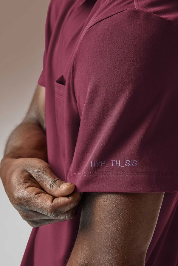 Hypothesis System Men’s 3-Pocket V-Neck Tuck In/Wear Out Scrub Top - Wine - 5