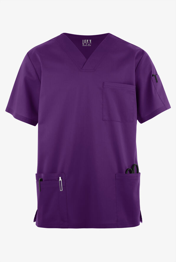 Butter-Soft STRETCH Men's 6-Pocket V-Neck Scrub Top - Eggplant - 1