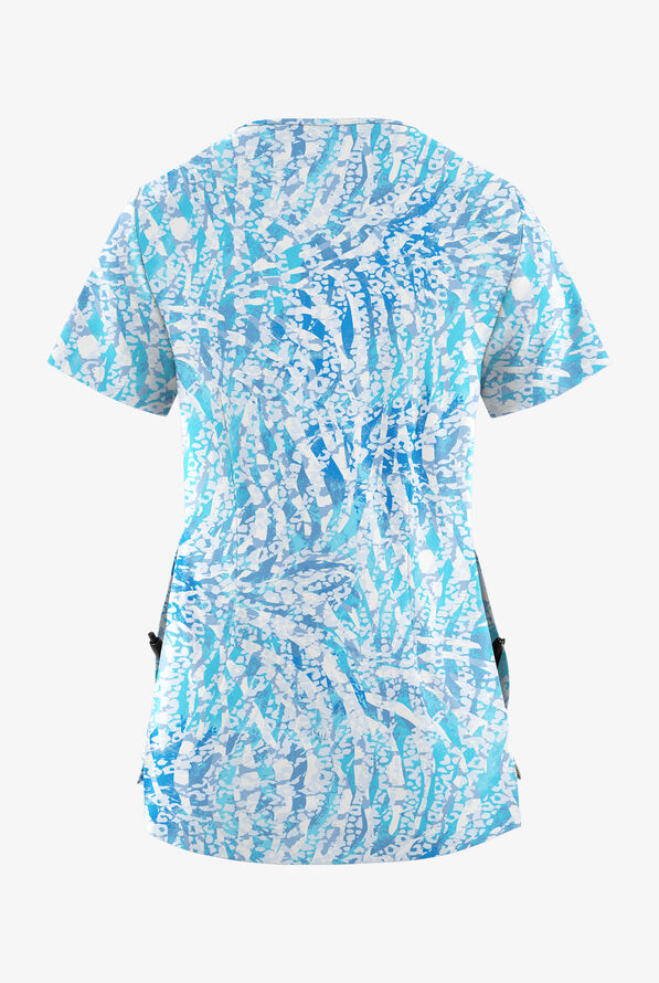 Easy STRETCH Spirit Animal Women's 3-Pocket High Low V-Neck Print Scrub Top - null - 2