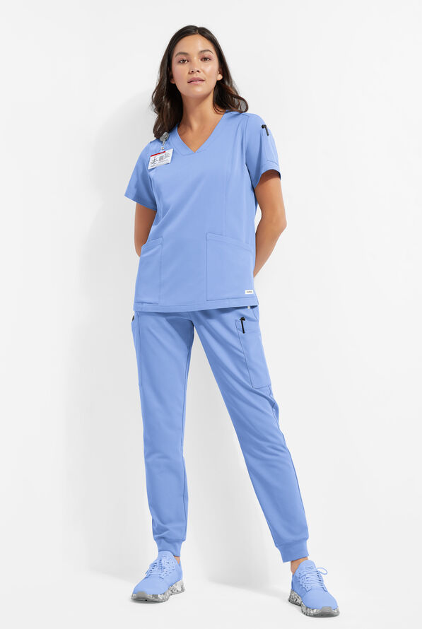 ReSurge Ruby Women's 5-Pocket Curved V-Neck Top - Ceil Blue - 2