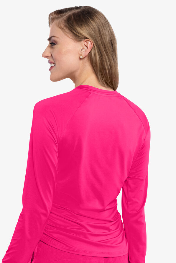 Med Couture Layers Women's STRETCH Ruched Long Sleeve Round Neck Knit Underscrub - Amp Pink - 4