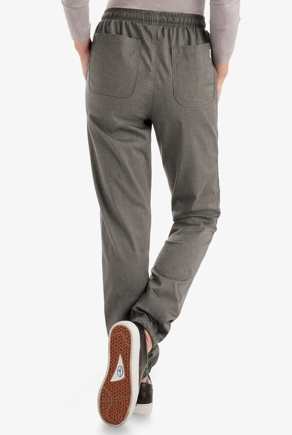 Butter-Soft STRETCH Women's 5-Pocket Jogger Scrub Pants - Petite - Heather Grey - 2