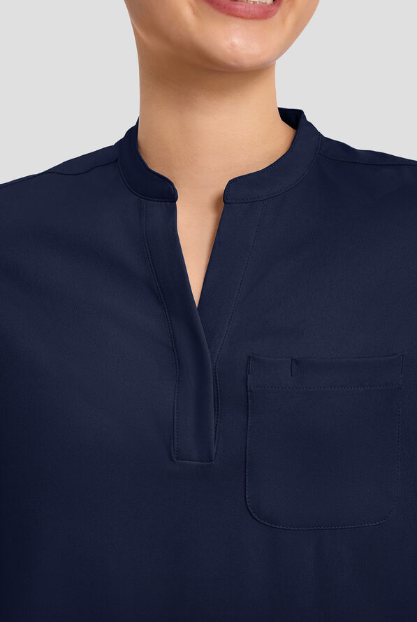 HH Works by Healing Hands Macy Women's 1-Pocket STRETCH Mandarin Collar Tuck In Scrub Top - Navy - 3